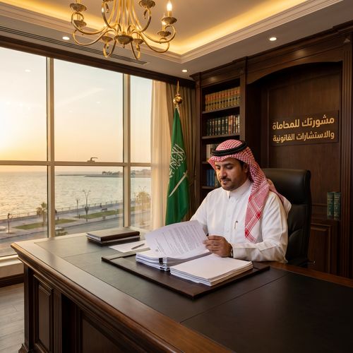 المحامي صنيتان السبيعي في مكتب مشورتك للمحاماة بالخبر مع إطلالة على كورنيش الخبر والخليج العربي